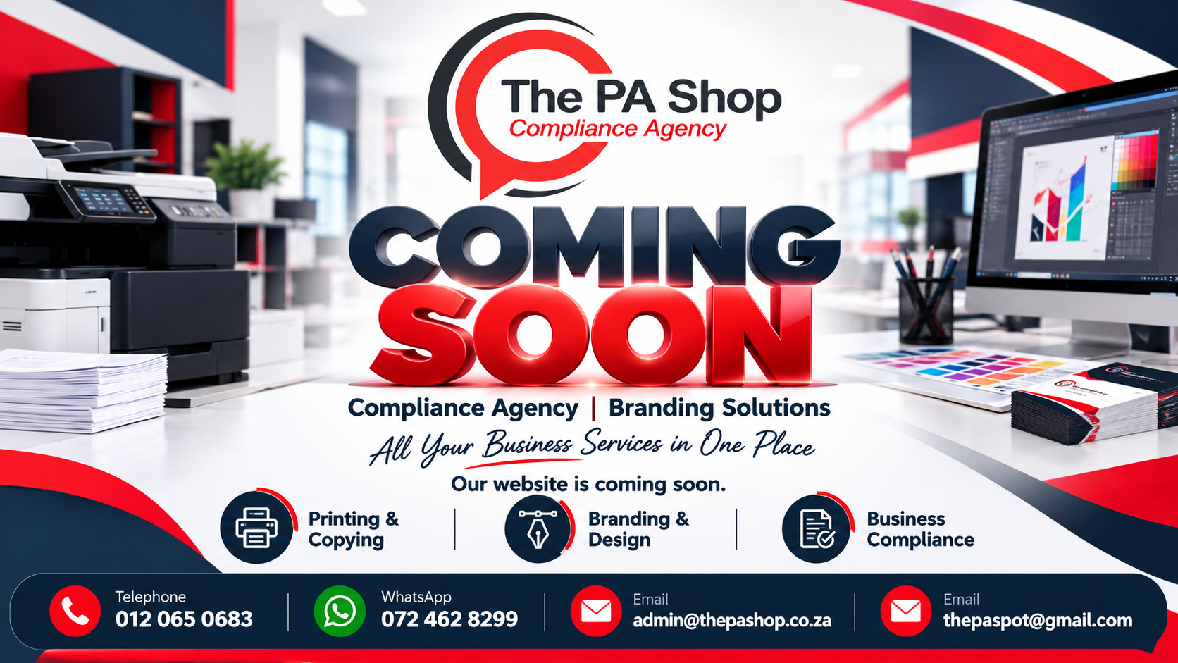 The PA Shop — Compliance Agency and Branding Solutions. Coming Soon. Printing and copying, branding and design, and business compliance services.